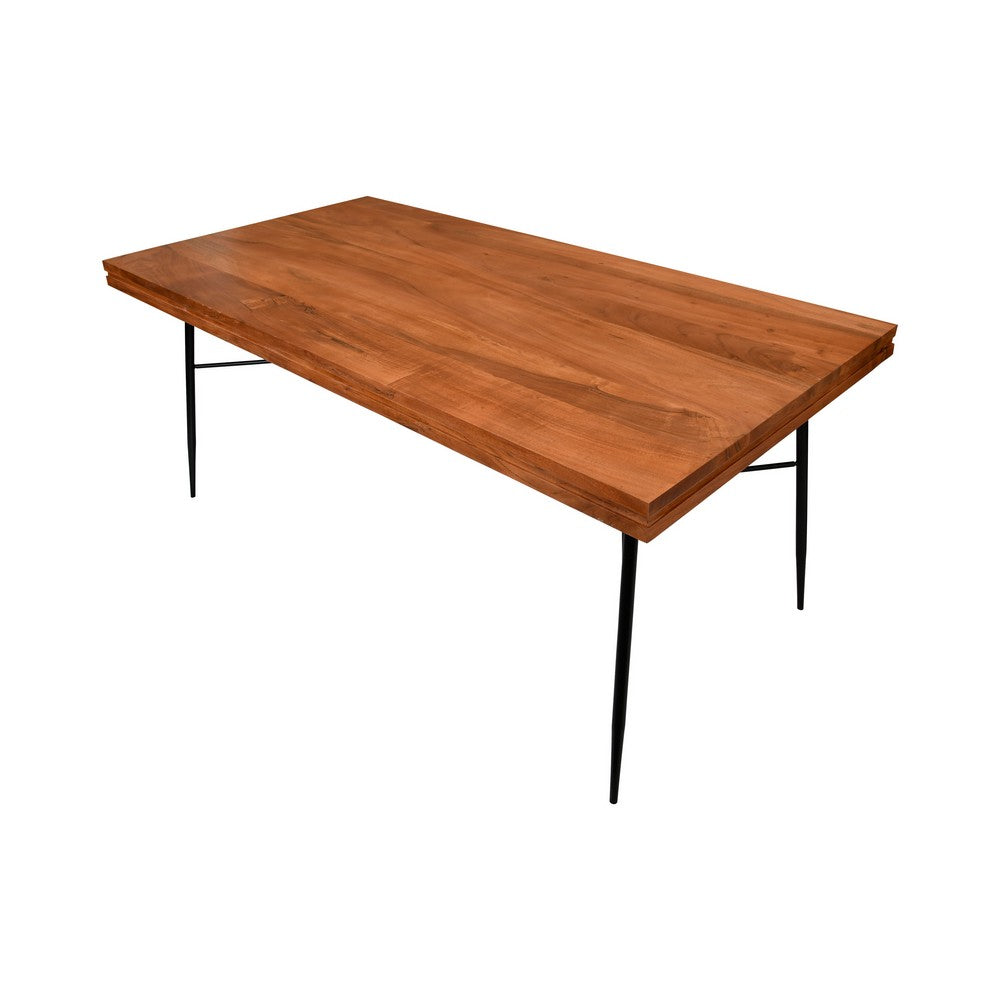 69 Inch Handcrafted Industrial Design Dining Table, Acacia Wood Top, Metal Legs, Black and Brown - UPT-231468