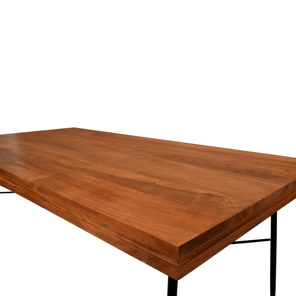 69 Inch Handcrafted Industrial Design Dining Table, Acacia Wood Top, Metal Legs, Black and Brown - UPT-231468