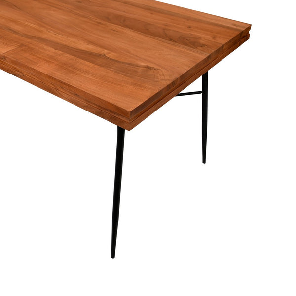 69 Inch Handcrafted Industrial Design Dining Table, Acacia Wood Top, Metal Legs, Black and Brown - UPT-231468