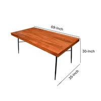 69 Inch Handcrafted Industrial Design Dining Table, Acacia Wood Top, Metal Legs, Black and Brown - UPT-231468