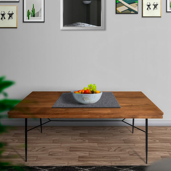 69 Inch Handcrafted Industrial Design Dining Table, Acacia Wood Top, Metal Legs, Black and Brown - UPT-231468