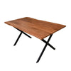 Byron 63 Inch Handcrafted Live Edge Acacia Wood Dining Table, X Shaped Metal Legs, Brown and Black - UPT-231470