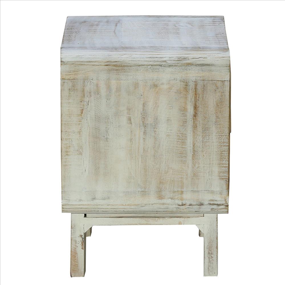 Wilma 18 Inch Rustic Wood Side Table Nightstand with 2 Drawers, Antique White - UPT-231743