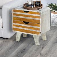 Wilma 18 Inch Rustic Wood Side Table Nightstand with 2 Drawers, Antique White - UPT-231743