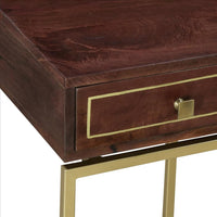 Ellis 16 Inch Side Table with 1 Drawer and Brass Metal Legs, Brown, Matte Gold - UPT-231748