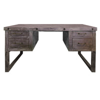 61 Inch Rustic Style Home Office Desk, Brazilian Pine, 4 Drawers, Distressed Gray - UPT-233116