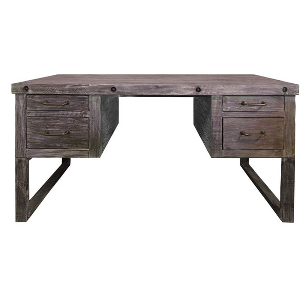 61 Inch Rustic Style Home Office Desk, Brazilian Pine, 4 Drawers, Distressed Gray - UPT-233116