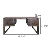 61 Inch Rustic Style Home Office Desk, Brazilian Pine, 4 Drawers, Distressed Gray - UPT-233116