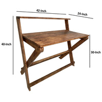 42 Inch Rectangular Mango Wood Home Office Desk, Top Shelf, X Shaped Folding Frame, Brown - UPT-233499