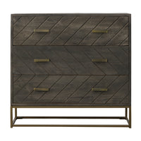 Roy 32 Inch 3 Drawer Mango Wood Dresser Chest, Rustic Bronze Metal Frame, Gray - UPT-237995