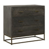 Roy 32 Inch 3 Drawer Mango Wood Dresser Chest, Rustic Bronze Metal Frame, Gray - UPT-237995