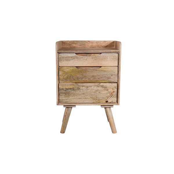 Cyril 24 Inch 3 Drawer Mango Wood Nightstand Table, Grain Details, Raised Edges, Oak Brown - UPT-237997