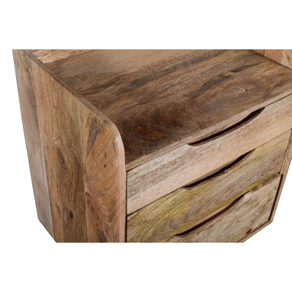 Cyril 24 Inch 3 Drawer Mango Wood Nightstand Table, Grain Details, Raised Edges, Oak Brown - UPT-237997