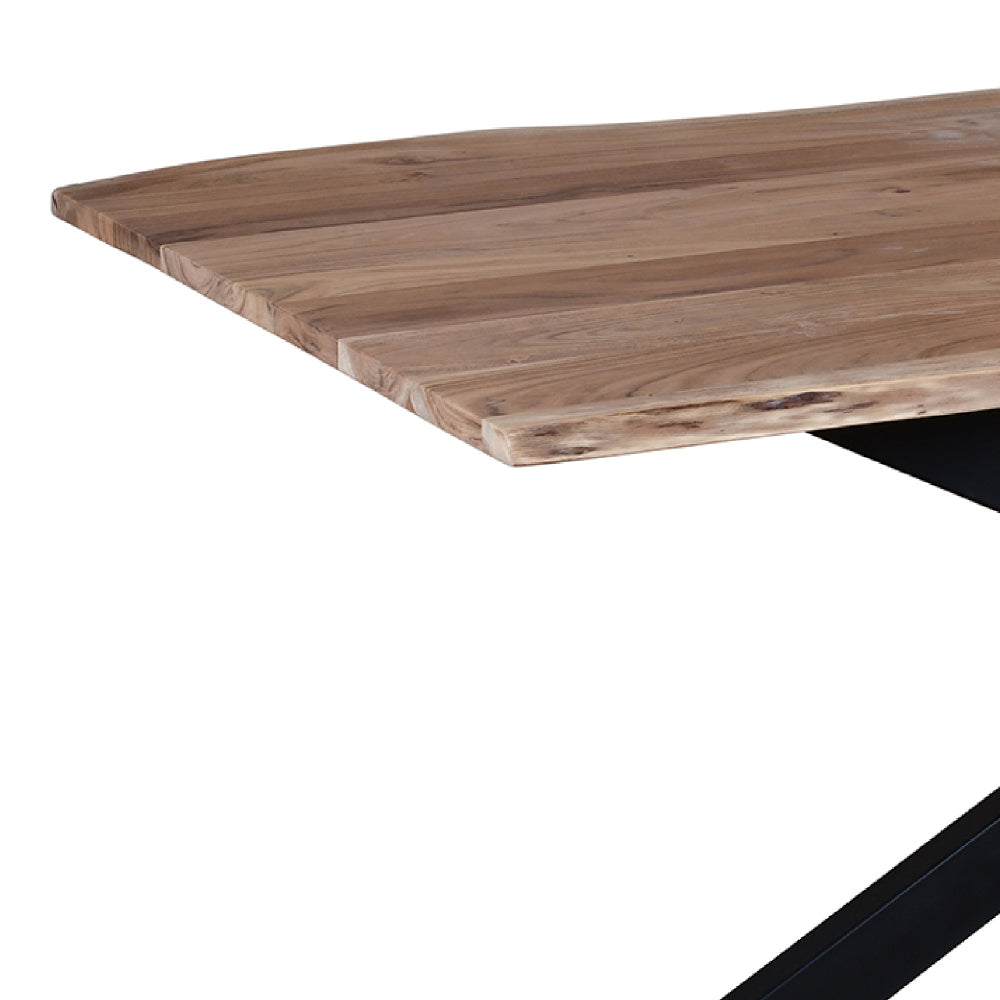 79 Inch Rectangular Live Edge Top Mango Wood Dining Table, Crossed Legs, Brown, Black - UPT-238003