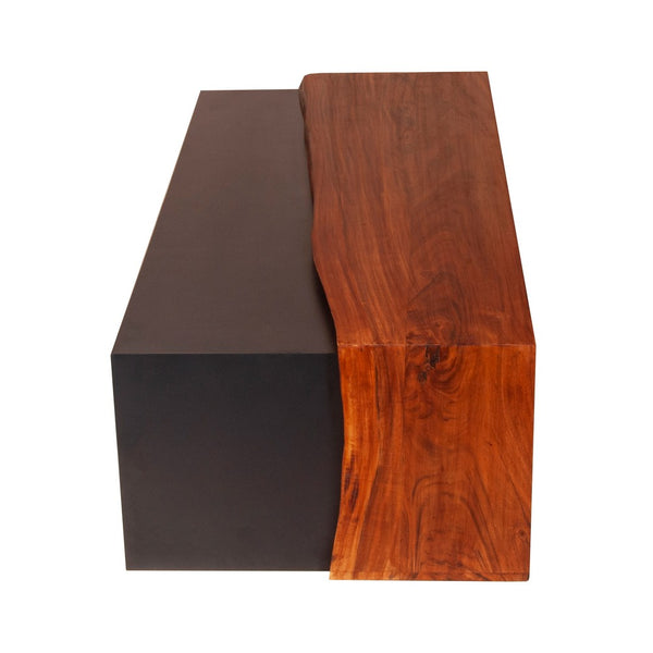 53 Inch Acacia Wood Coffee Table, Horizontal Split Design, Live Edge, Oak, Black - UPT-238063