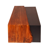 53 Inch Acacia Wood Coffee Table, Horizontal Split Design, Live Edge, Oak, Black - UPT-238063