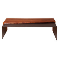 53 Inch Acacia Wood Coffee Table, Horizontal Split Design, Live Edge, Oak, Black - UPT-238063