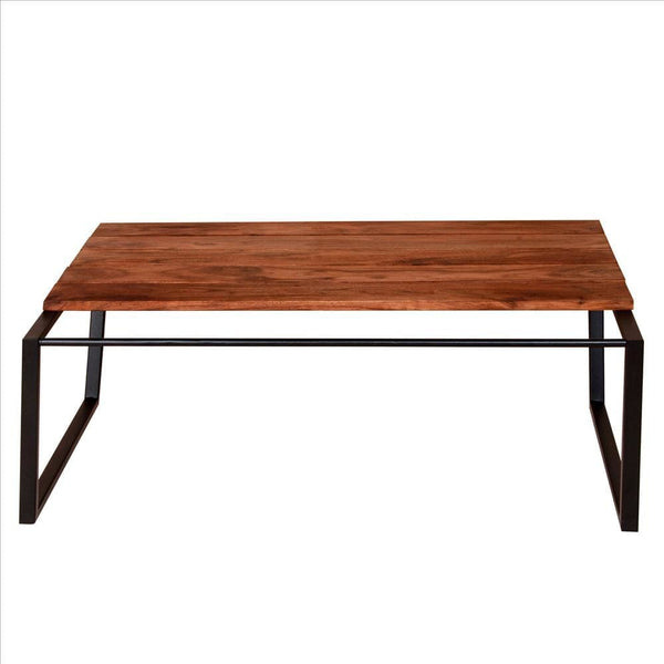 41.7 Inch Rectangular Coffee Table with Plank Style Top, Metal Frame, Brown and Black - UPT-238064