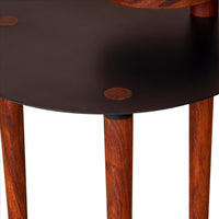 25.6 Inch Round Side Table with Rotatable Tray and Metal Top, Brown and Black - UPT-238066