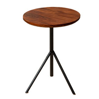 19 Inch Handcrafted Round Acacia Wood End Side Table, Sleek Tripod Metal Base, Walnut Brown, Black - UPT-238067