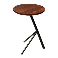 19 Inch Handcrafted Round Acacia Wood End Side Table, Sleek Tripod Metal Base, Walnut Brown, Black - UPT-238067