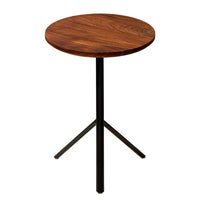 19 Inch Handcrafted Round Acacia Wood End Side Table, Sleek Tripod Metal Base, Walnut Brown, Black - UPT-238067