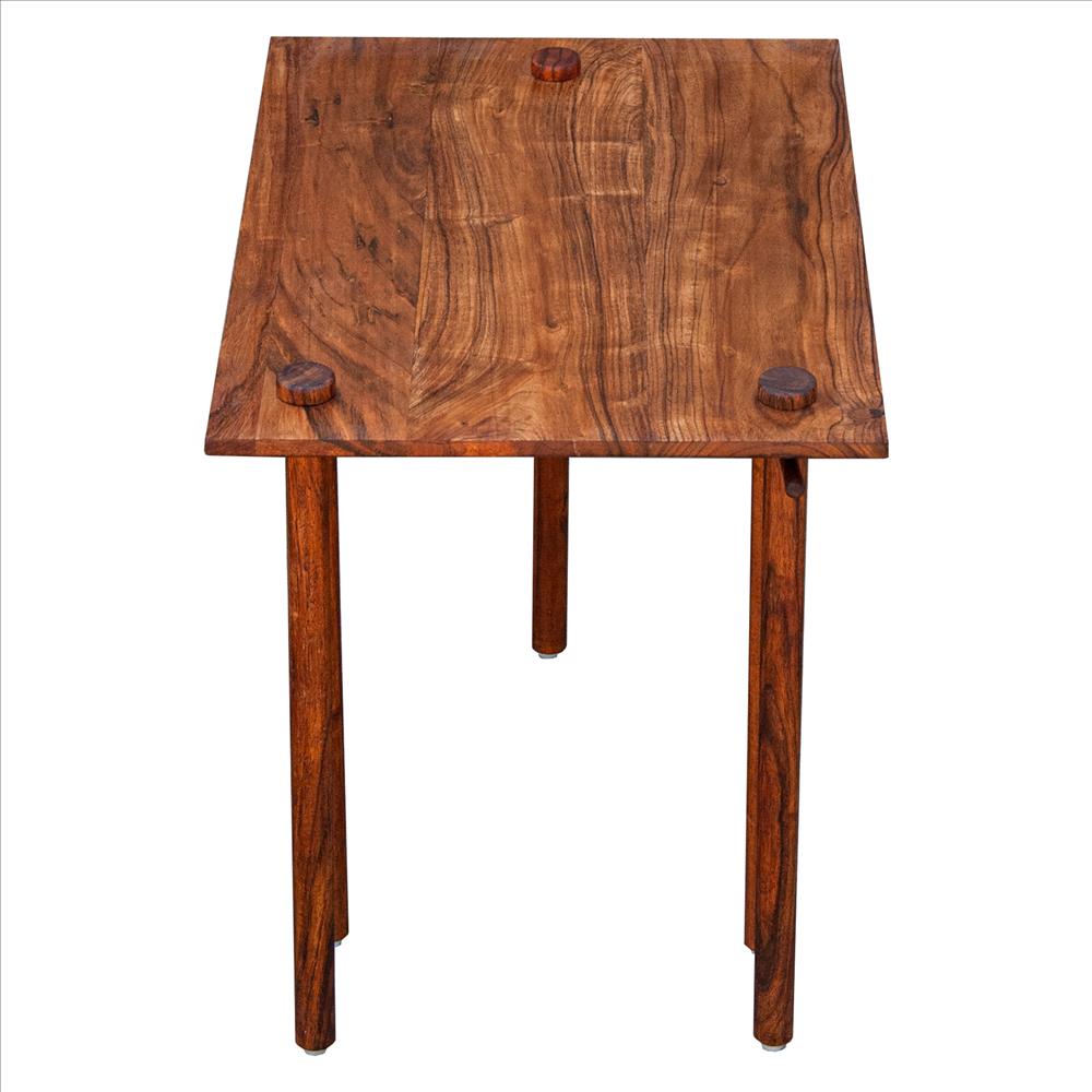 18 Inch Rectangular End Table with Pull Out Extension and Grain Details, Brown - UPT-238068