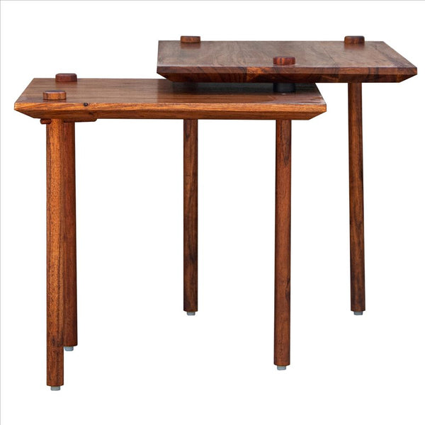18 Inch Rectangular End Table with Pull Out Extension and Grain Details, Brown - UPT-238068