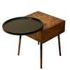 22 Inch Handcrafted 2 Tone Acacia Wood End Side Table, Round Metal Tray Top, 1 Drawer, Brown, Black - UPT-238071