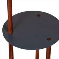 29 Inch Round Metal Top End Table with Inbuilt Wooden Pole, Brown and Black - UPT-238079