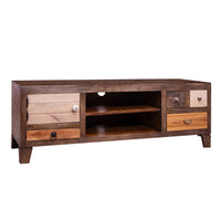 57 Inch 4 Drawer Mango Wood Media Console Cabinet, 1 Door, 2 Compartments, Brown - UPT-238083