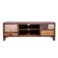 57 Inch 4 Drawer Mango Wood Media Console Cabinet, 1 Door, 2 Compartments, Brown - UPT-238083