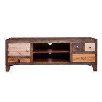 57 Inch 4 Drawer Mango Wood Media Console Cabinet, 1 Door, 2 Compartments, Brown - UPT-238083