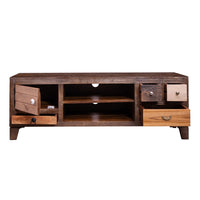 57 Inch 4 Drawer Mango Wood Media Console Cabinet, 1 Door, 2 Compartments, Brown - UPT-238083