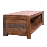 56 Inch Rough Hewn Saw Mango Wood Coffee Table, Open Bottom Shelf, Brown - UPT-238084