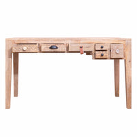 6 Drawer Grained Rustic Mango Wood Home Office Desk with Straight Legs, Weathered Brown - UPT-238085