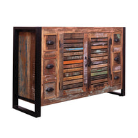 49.5 Inch Plank Style 6 Drawer Sideboard Storage Cabinet, 2 Doors, Reclaimed Wood, Brown - UPT-238089