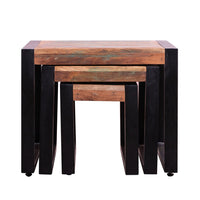 Rectangular Reclaimed Wood Nesting Side Table with Metal Base, Set of 3, Brown, Black - UPT-238090