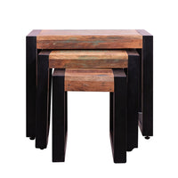 Rectangular Reclaimed Wood Nesting Side Table with Metal Base, Set of 3, Brown, Black - UPT-238090