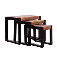 Rectangular Reclaimed Wood Nesting Side Table with Metal Base, Set of 3, Brown, Black - UPT-238090