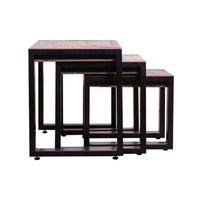 Rectangular Reclaimed Wood Nesting Side Table with Metal Base, Set of 3, Brown, Black - UPT-238090