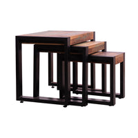 Rectangular Reclaimed Wood Nesting Side Table with Metal Base, Set of 3, Brown, Black - UPT-238090