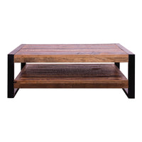 40 Inch Rectangular Reclaimed Wood Coffee Table, Planked Bottom Shelf, Multicolor - UPT-238091