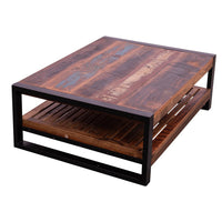 40 Inch Rectangular Reclaimed Wood Coffee Table, Planked Bottom Shelf, Multicolor - UPT-238091