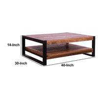 40 Inch Rectangular Reclaimed Wood Coffee Table, Planked Bottom Shelf, Multicolor - UPT-238091