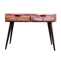 43 Inch 2 Drawer Reclaimed Wood Console Table, Angled Legs, Multi Tone Pastel Accent, Brown, Black - UPT-238093