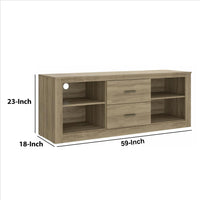 59 Inch Wooden TV Stand with 2 Drawers and 4 Open Compartments, Oak Brown - UPT-238270
