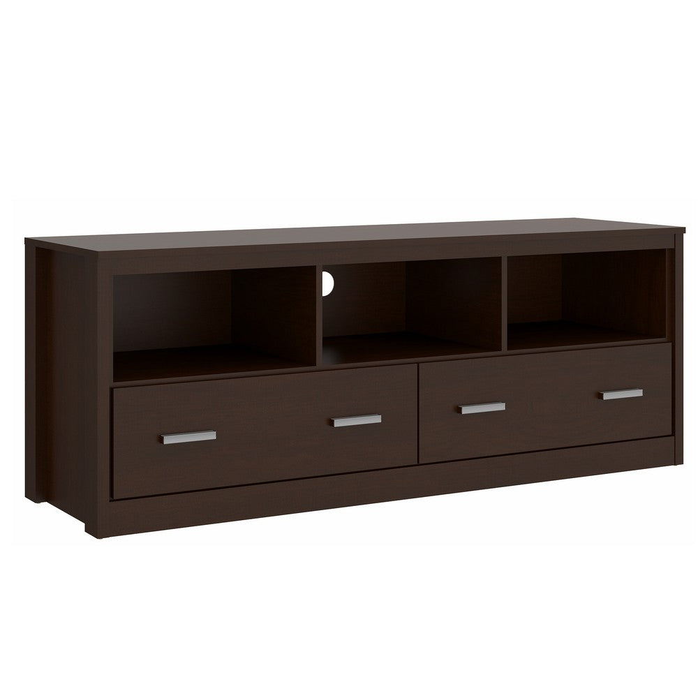 Resa 59 Inch Wood TV Entertainment Center Media Console, 2 Drawers, 3 Open Compartments, Espresso Brown - UPT-238271