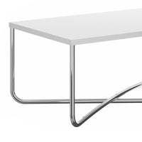 Wren 35 Inch Modern Coffee Table, Rectangular Top, Steel Cross Base, White, Chrome - UPT-238273