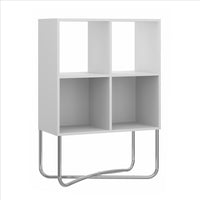 Multipurpose Storage Shelf with 4 Open Compartments, White and Chrome - UPT-238276